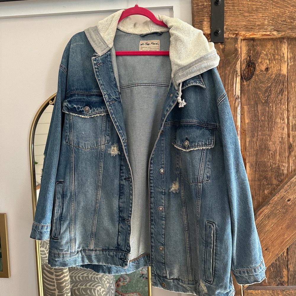 We The Free Blue Jean Jacket with Gray Hood